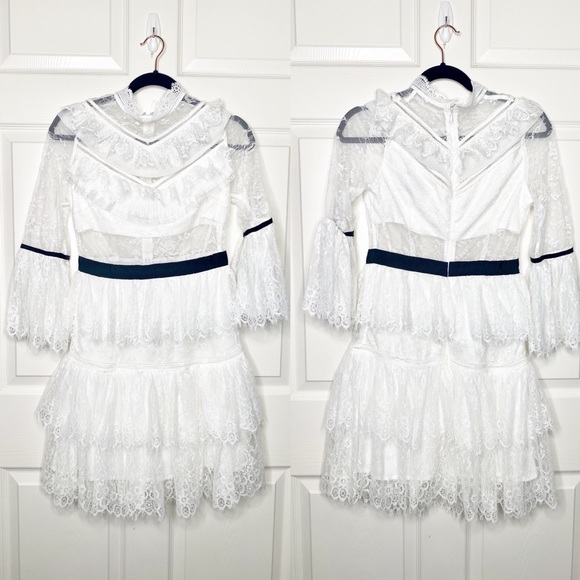 Self-Portrait Fine Lace Mini Dress White - Picture 4 of 14